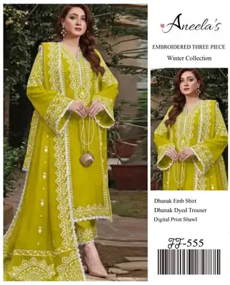 3 Pcs Women's Unstitched Embroidered Suit(F&f)