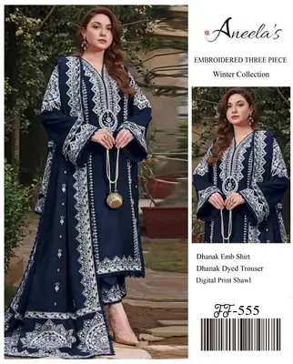 3 Pcs Women's Unstitched Embroidered Suit(F&f)