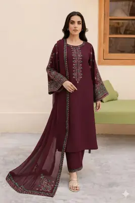3 Pcs Women's Unstitched Embroidered Suit(F&f)