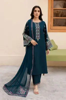 3 Pcs Women's Unstitched Embroidered Suit(F&f)