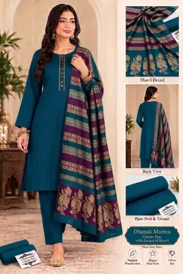 3 Pcs Women's Unstitched Plain Suit(A&C)