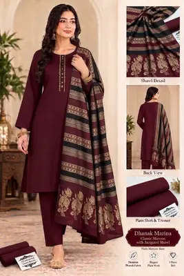 3 Pcs Women's Unstitched Plain Suit(A&C)