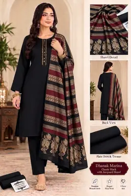 3 Pcs Women's Unstitched Plain Suit(A&C)