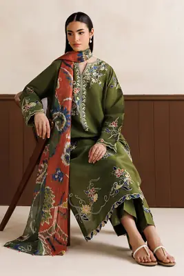 3 Pcs Women's Unstitched Embroidered Suit(nf)