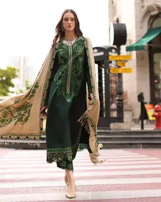3 Pcs Women's Unstitched Embroidered Suit(nf)