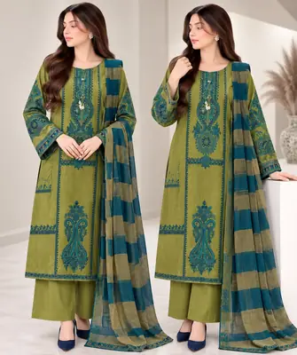 3 Pcs Women's Unstitched Embroidered Suit(nf)