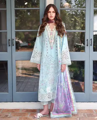 3 Pcs Women's Unstitched Embroidered Suit(nf)