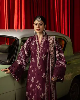 3 Pcs Women's Unstitched Embroidered Suit(nf)