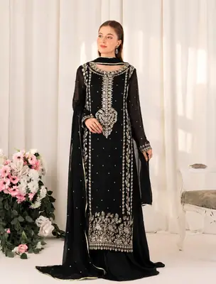 3 Pcs Women's Unstitched Embroidered Suit(skf)