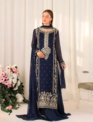3 Pcs Women's Unstitched Embroidered Suit(skf)