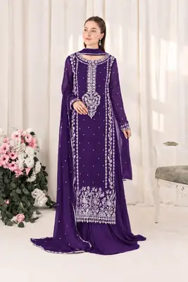 3 Pcs Women's Unstitched Embroidered Suit(skf)