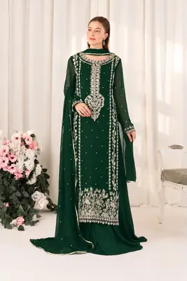 3 Pcs Women's Unstitched Embroidered Suit(skf)