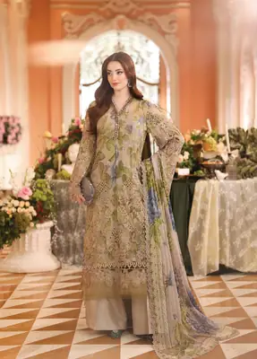 3 Pcs Women's Unstitched Hand Embroidered Suit(skf)