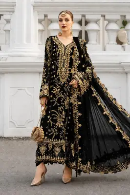 3 Pcs Women's Unstitched Hand Embroidered Suit(skf)