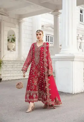 3 Pcs Women's Unstitched Hand Embroidered Suit(skf)