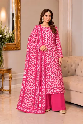 3 Pcs Women's Unstitched Printed Suit(skf)