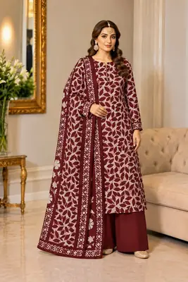 3 Pcs Women's Unstitched Printed Suit(skf)