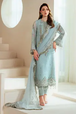 3 Pcs Women's Unstitched Hand Embroidered Suit(skf)