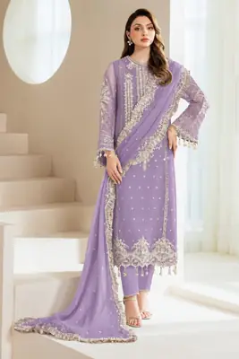 3 Pcs Women's Unstitched Hand Embroidered Suit(skf)