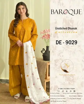 3 Pcs Women's Unstitched Embroidered Suit(nf)