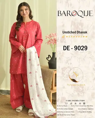 3 Pcs Women's Unstitched Embroidered Suit(mc)