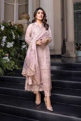 3 Pcs Women's Unstitched Zari Tilla Embroidered Suit(mi)