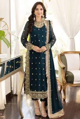 3 Pcs Women's Unstitched Sequins Embroidered Suit(mi)
