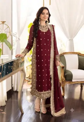 3 Pcs Women's Unstitched Sequins Embroidered Suit(mi)