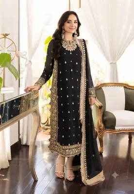 3 Pcs Women's Unstitched Sequins Embroidered Suit(mi)