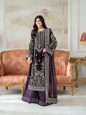 3 Pcs Women's Unstitched Hand Embroidered Suit(mi)