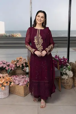 3 Pcs Women's Unstitched Hand Embroidered Suit(mi)