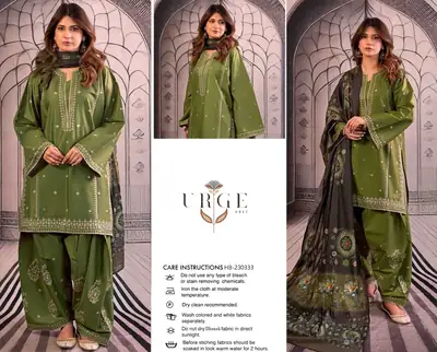 3 Pcs Women's Unstitched Embroidered Suit(hb)