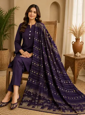 3 Pcs Women's Unstitched Plain Suit(bf)