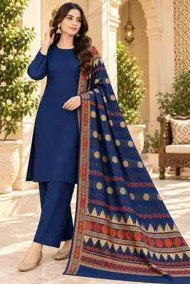 3 Pcs Women's Unstitched Plain Suit(bf)