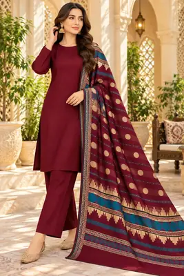 3 Pcs Women's Unstitched Plain Suit(bf)