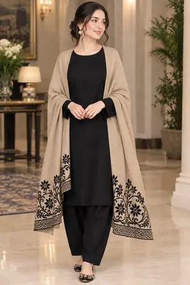 3 Pcs Women's Unstitched Plain Suit(bf)