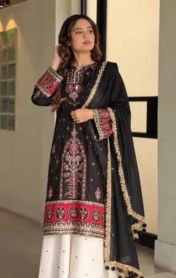 3 Pcs Women's Unstitched Embroidered Suit(skf)