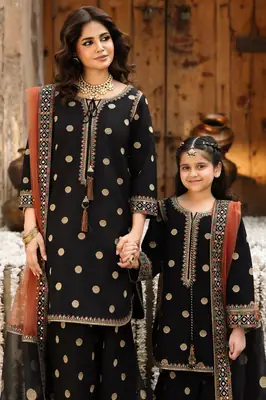 3 Pcs Women's Unstitched Zari Tilla Embroidered Suit(skf)