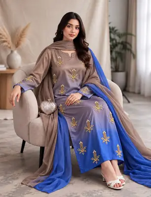 3 Pcs Women's Unstitched Hand Embroidered Suit(skf)
