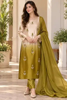 3 Pcs Women's Unstitched Hand Embroidered Suit(skf)