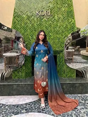 3 Pcs Women's Unstitched Hand Embroidered Suit(skf)