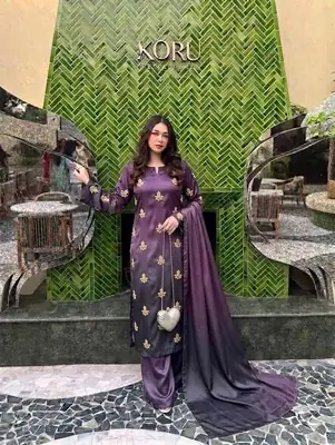 3 Pcs Women's Unstitched Hand Embroidered Suit(skf)