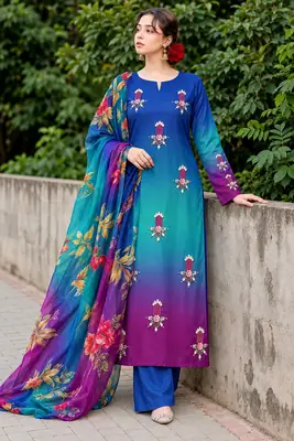 3 Pcs Women's Unstitched Hand Embroidered Suit(skf)
