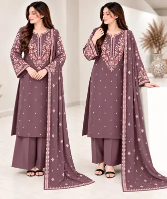 3 Pcs Women's Unstitched Embroidered Suit(n&f)