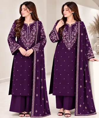 3 Pcs Women's Unstitched Embroidered Suit(n&f)