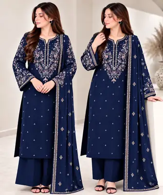 3 Pcs Women's Unstitched Embroidered Suit(n&f)