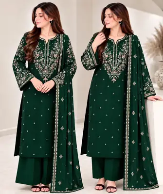 3 Pcs Women's Unstitched Embroidered Suit(n&f)