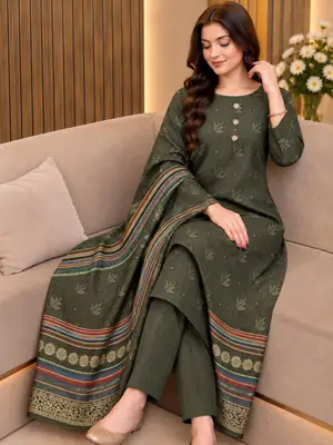 3 Pcs Women's Unstitched Printed Suit(f&f)