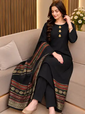 3 Pcs Women's Unstitched Printed Suit(f&f)