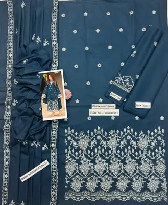 3 Pcs Women's Unstitched Embroidered Suit(f&f)